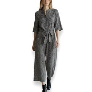 L.K. Bennett Silk Jumpsuit Black White Dot Lorenna Cropped Romper